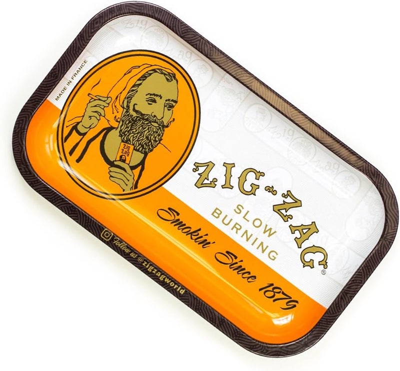 Zigzag Metal Rolling Tray, Elegant Design - Small (10.75" x 6.5") - Classic Orange - Image 2